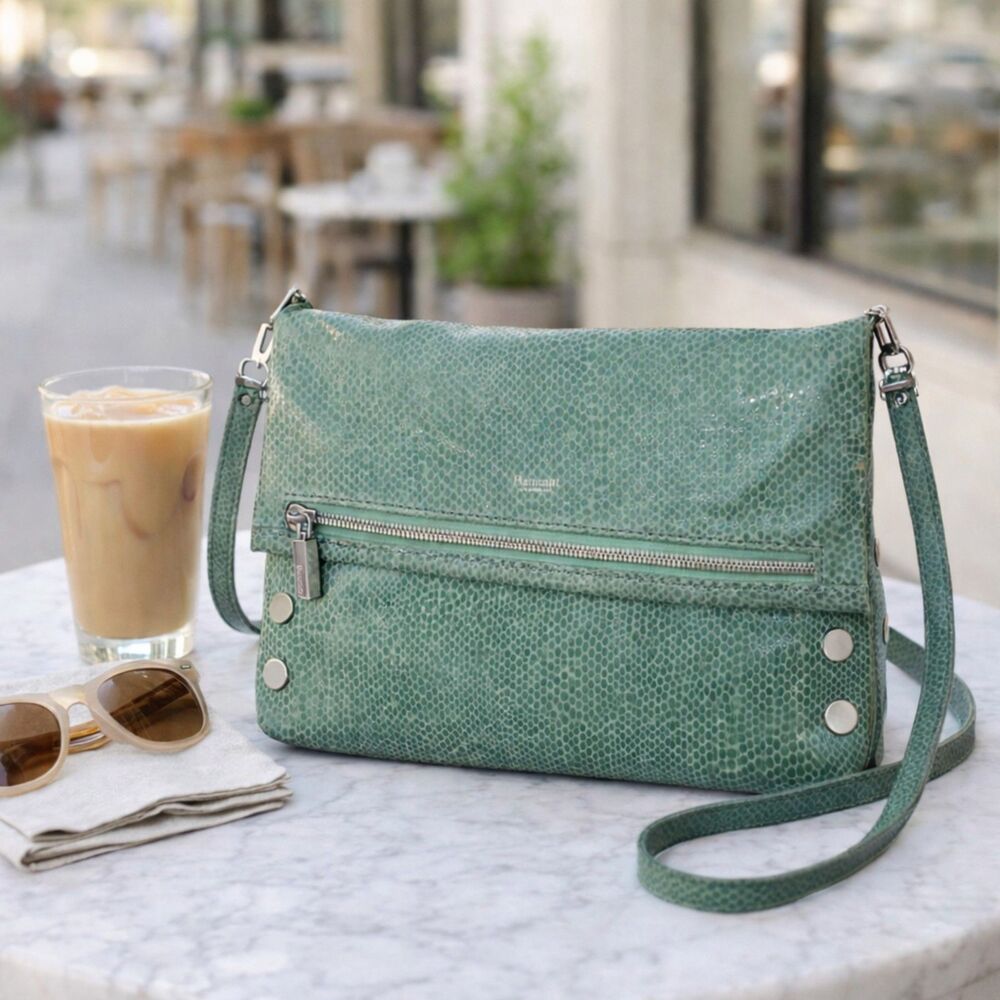 Hammitt VIP Medium Green Snakeskin Crossbody Silver Hardware - Picture 3 of 13